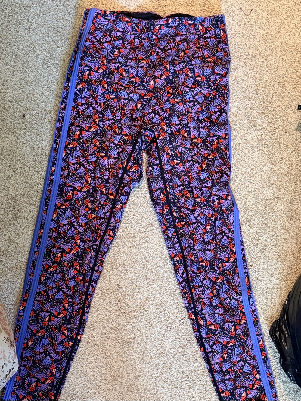 Purple & Orange Butterfly Print Leggings with Side Stripe